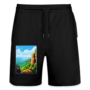Elbe Sandstone Mountains Germany Travel Poster WPA - Stanley/Stella Trainer Unisex Organic Jogging Shorts - black - Front - Nik (191cm) & Marisol (170cm)