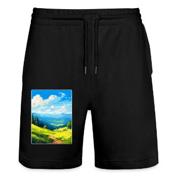 Affiche de voyage vintage des montagnes du Harz en Allemagne WPA - Short de jogging bio TRAINER Stanley/Stella unisexe - noir - Devant - Nik (191cm) & Marisol (170cm)