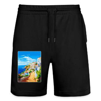 Albufeira Portugal Vintage Travel Poster Souvenir - Stanley/Stella Trainer Unisex Organic Jogging Shorts - black - Front - Nik (191cm) & Marisol (170cm)