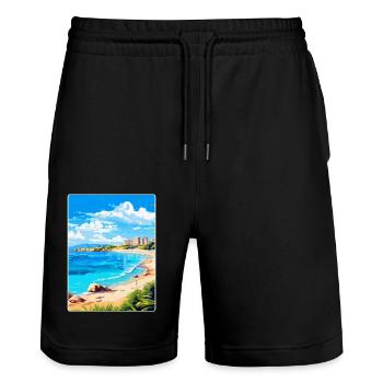 Cala Milor Espagne Affiche de voyage vintage souvenir - Short de jogging bio TRAINER Stanley/Stella unisexe - noir - Devant - Nik (191cm) & Marisol (170cm)