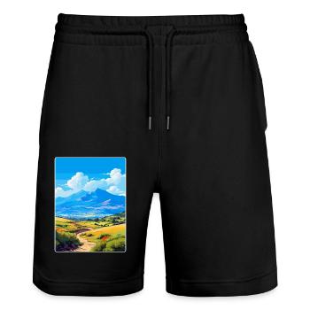 Mount Ida Greece Vintage Travel Poster Souvenir - Stanley/Stella Trainer Unisex Organic Jogging Shorts - black - Front - Nik (191cm) & Marisol (170cm)