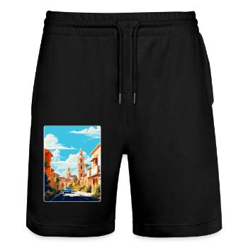 Córdoba Spanien Vintage Reiseplakat WPA Souvenir - Stanley/Stella Unisex Bio Joggingshorts Trainer  - Schwarz - Vorne - Nik (191cm) & Marisol (170cm)