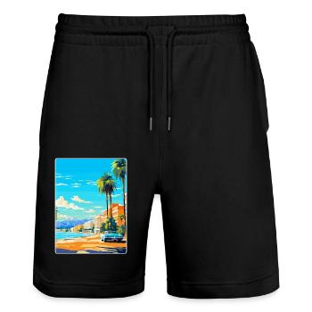 Cannes France Vintage Travel Poster WPA Souvenir - Stanley/Stella Trainer Unisex Organic Jogging Shorts - black - Front - Nik (191cm) & Marisol (170cm)