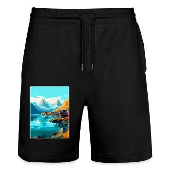 Lofoten Norwegen Vintage Reiseposter WPA - Stanley/Stella Unisex Bio Joggingshorts Trainer  - Schwarz - Vorne - Nik (191cm) & Marisol (170cm)