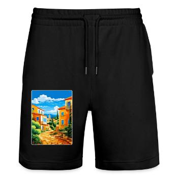 Vila Vicosa Portugal Affiche de voyage vintage WPA Art - Short de jogging bio TRAINER Stanley/Stella unisexe - noir - Devant - Nik (191cm) & Marisol (170cm)