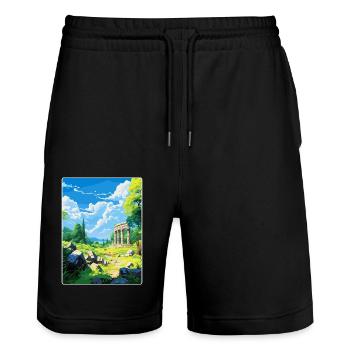Ancient Olympi Greece Vintage Travel Poster WPA - Stanley/Stella Trainer Unisex Organic Jogging Shorts - black - Front - Nik (191cm) & Marisol (170cm)