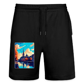 Bonn Allemagne Affiche de voyage vintage WPA Souvenir - Short de jogging bio TRAINER Stanley/Stella unisexe - noir - Devant - Nik (191cm) & Marisol (170cm)