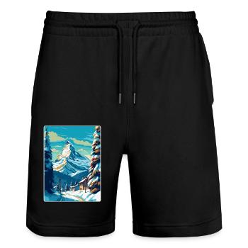 Zermatt Suisse Affiche de voyage vintage souvenir - Short de jogging bio TRAINER Stanley/Stella unisexe - noir - Devant - Nik (191cm) & Marisol (170cm)