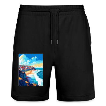Nazare Portugal Vintage Reiseplakat Souvenir WPA - Stanley/Stella Unisex Bio Joggingshorts Trainer  - Schwarz - Vorne - Nik (191cm) & Marisol (170cm)