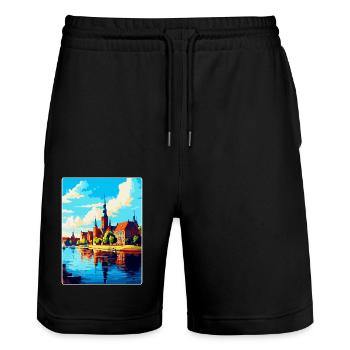 Szczecin Pologne Affiche de voyage vintage souvenir WPA - Short de jogging bio TRAINER Stanley/Stella unisexe - noir - Devant - Nik (191cm) & Marisol (170cm)