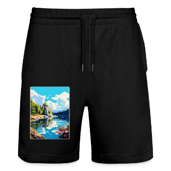 Parc national d’Ojcowski Pologne Affiche de voyage WPA - Short de jogging bio TRAINER Stanley/Stella unisexe - noir - Devant - Nik (191cm) & Marisol (170cm)