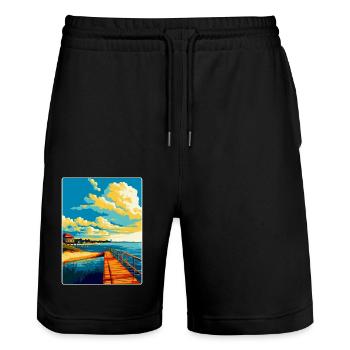 Swinoujscie Pologne Affiche de voyage vintage souvenir - Short de jogging bio TRAINER Stanley/Stella unisexe - noir - Devant - Nik (191cm) & Marisol (170cm)