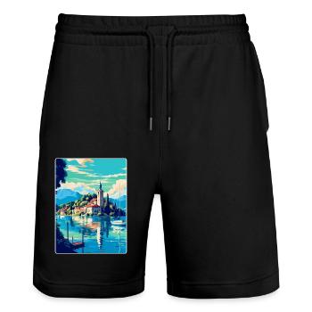 Worthersee Autriche Affiche de voyage vintage souvenir - Short de jogging bio TRAINER Stanley/Stella unisexe - noir - Devant - Nik (191cm) & Marisol (170cm)