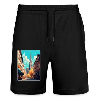 Rouen France Affiche de voyage vintage WPA Souvenir - Short de jogging bio TRAINER Stanley/Stella unisexe - noir - Devant - Nik (191cm) & Marisol (170cm)