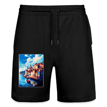 Porto Portugal Vintage Travel Poster Souvenir WPA - Stanley/Stella Trainer Unisex Organic Jogging Shorts - black - Front - Nik (191cm) & Marisol (170cm)