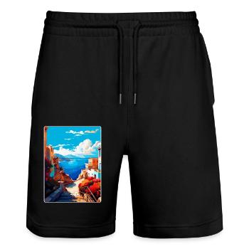 Crète Grèce Affiche de voyage vintage WPA Souvenir - Short de jogging bio TRAINER Stanley/Stella unisexe - noir - Devant - Nik (191cm) & Marisol (170cm)