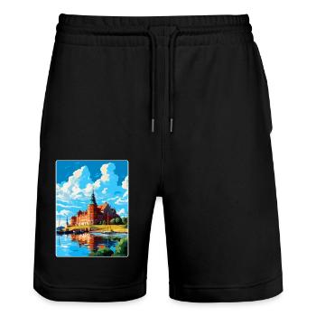 Kalmar Schweden Vintage Reiseposter WPA Souvenir - Stanley/Stella Unisex Bio Joggingshorts Trainer  - Schwarz - Vorne - Nik (191cm) & Marisol (170cm)