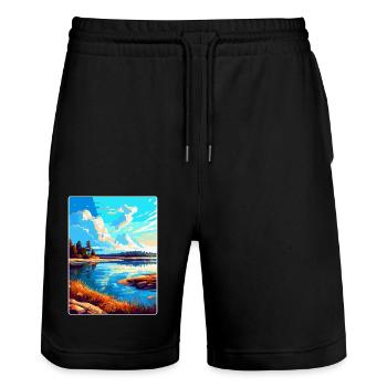 Warta Mouth Poland Vintage Travel Poster Souvenir - Stanley/Stella Trainer Unisex Organic Jogging Shorts - black - Front - Nik (191cm) & Marisol (170cm)