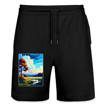 Roztocze Pologne Affiche de voyage vintage souvenir WPA - Short de jogging bio TRAINER Stanley/Stella unisexe - noir - Devant - Nik (191cm) & Marisol (170cm)