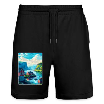 Iles Féroé Danemark Affiche de voyage vintage WPA Art - Short de jogging bio TRAINER Stanley/Stella unisexe - noir - Devant - Nik (191cm) & Marisol (170cm)
