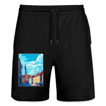 Olsztyn Poland Vintage Travel Poster Souvenir WPA - Stanley/Stella Trainer Unisex Organic Jogging Shorts - black - Front - Nik (191cm) & Marisol (170cm)