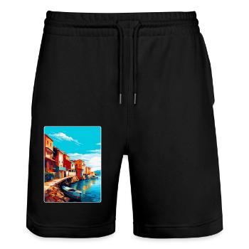 Costa Nova Portugal Vintage Reiseplakat Souvenir - Stanley/Stella Unisex Bio Joggingshorts Trainer  - Schwarz - Vorne - Nik (191cm) & Marisol (170cm)