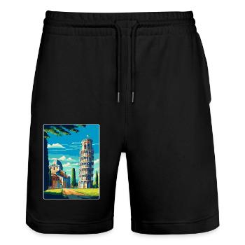 Pise Italie Affiche de voyage vintage Souvenir souvenir - Short de jogging bio TRAINER Stanley/Stella unisexe - noir - Devant - Nik (191cm) & Marisol (170cm)
