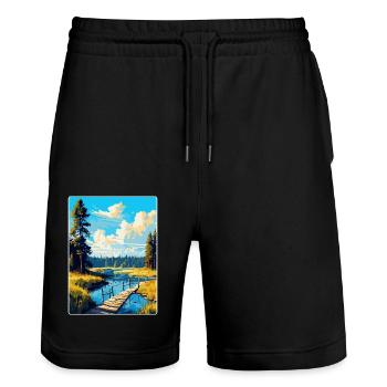 Bory Tucholskie Poland Vintage Travel Poster WPA - Stanley/Stella Trainer Unisex Organic Jogging Shorts - black - Front - Nik (191cm) & Marisol (170cm)