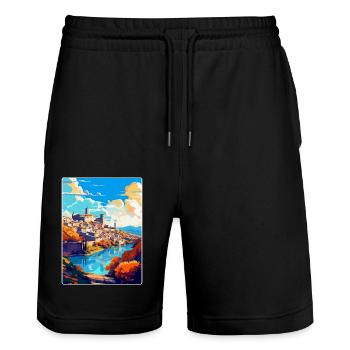 Toledo Spanien Vintage Reiseposter WPA Souvenir - Stanley/Stella Unisex Bio Joggingshorts Trainer  - Schwarz - Vorne - Nik (191cm) & Marisol (170cm)