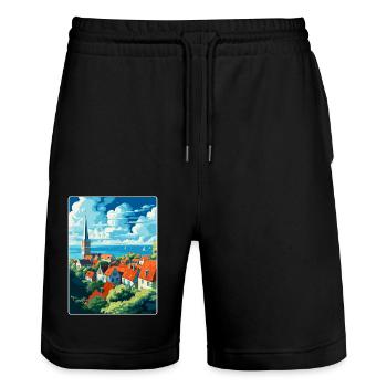 Visby Schweden Vintage Reiseposter WPA Souvenir - Stanley/Stella Unisex Bio Joggingshorts Trainer  - Schwarz - Vorne - Nik (191cm) & Marisol (170cm)