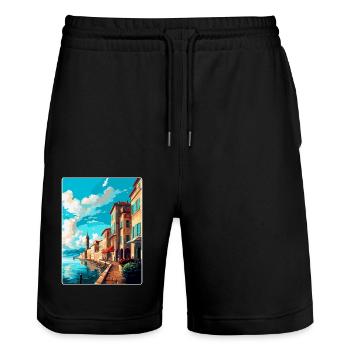 Bayonne France Vintage Travel Poster Souvenir WPA - Stanley/Stella Trainer Unisex Organic Jogging Shorts - black - Front - Nik (191cm) & Marisol (170cm)