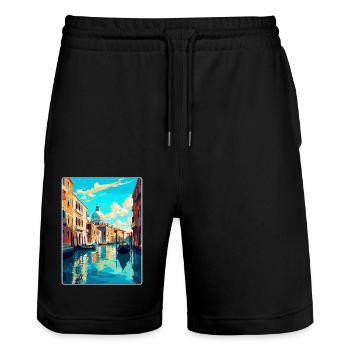 Venise Italie Affiche de voyage vintage WPA Souvenir - Short de jogging bio TRAINER Stanley/Stella unisexe - noir - Devant - Nik (191cm) & Marisol (170cm)