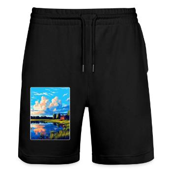 Narew Pologne Affiche de voyage vintage WPA Souvenir - Short de jogging bio TRAINER Stanley/Stella unisexe - noir - Devant - Nik (191cm) & Marisol (170cm)