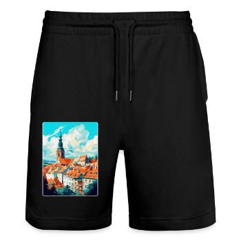 Mikulov République tchèque Affiche de voyage vintage WPA - Short de jogging bio TRAINER Stanley/Stella unisexe - noir - Devant - Nik (191cm) & Marisol (170cm)