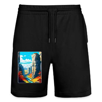 Affiche de voyage du Karst morave en République tchèque WPA - Short de jogging bio TRAINER Stanley/Stella unisexe - noir - Devant - Nik (191cm) & Marisol (170cm)