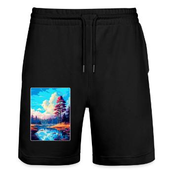 Kampinos Pologne Affiche de voyage vintage Souvenir WPA - Short de jogging bio TRAINER Stanley/Stella unisexe - noir - Devant - Nik (191cm) & Marisol (170cm)
