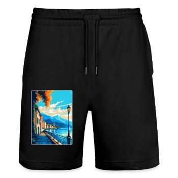 Locarno Suisse Affiche de voyage vintage souvenir - Short de jogging bio TRAINER Stanley/Stella unisexe - noir - Devant - Nik (191cm) & Marisol (170cm)