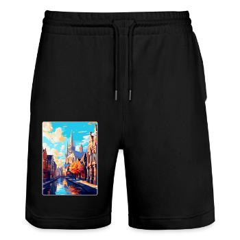 Ghent Belgium Vintage Travel Poster WPA Souvenir - Stanley/Stella Trainer Unisex Organic Jogging Shorts - black - Front - Nik (191cm) & Marisol (170cm)