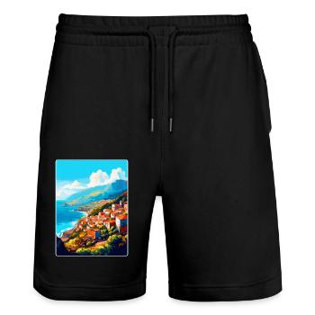 Madeira Portugal Vintage Reiseplakat Souvenir - Stanley/Stella Unisex Bio Joggingshorts Trainer  - Schwarz - Vorne - Nik (191cm) & Marisol (170cm)