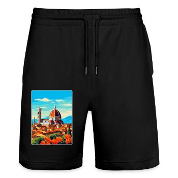 Florence Italy Vintage Travel Poster Souvenir WPA - Stanley/Stella Trainer Unisex Organic Jogging Shorts - black - Front - Nik (191cm) & Marisol (170cm)