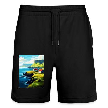 Affiche de voyage vintage des îles Féroé Danemark WPA Art - Short de jogging bio TRAINER Stanley/Stella unisexe - noir - Devant - Nik (191cm) & Marisol (170cm)