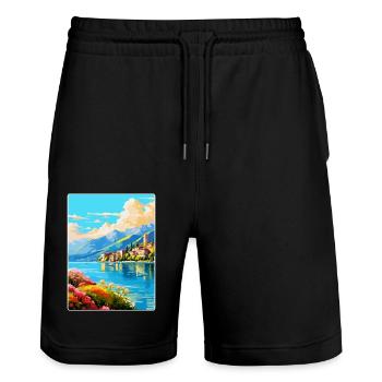 Lake Como Italy Vintage Travel Poster Souvenir WPA - Stanley/Stella Trainer Unisex Organic Jogging Shorts - black - Front - Nik (191cm) & Marisol (170cm)