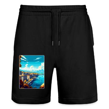 Genf Schweiz Vintage Reiseplakat Souvenir - Stanley/Stella Unisex Bio Joggingshorts Trainer  - Schwarz - Vorne - Nik (191cm) & Marisol (170cm)