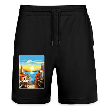 Malaga Spanien Vintage Reiseplakat WPA Souvenir - Stanley/Stella Unisex Bio Joggingshorts Trainer  - Schwarz - Vorne - Nik (191cm) & Marisol (170cm)