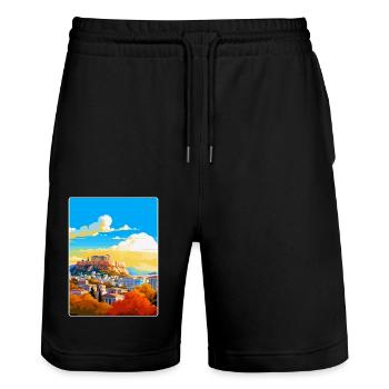 Athens Greece Vintage Travel Poster WPA Souvenir - Stanley/Stella Trainer Unisex Organic Jogging Shorts - black - Front - Nik (191cm) & Marisol (170cm)