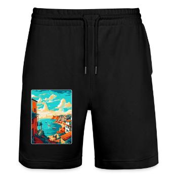 Lagos Portugal Vintage Reiseplakat Souvenir WPA - Stanley/Stella Unisex Bio Joggingshorts Trainer  - Schwarz - Vorne - Nik (191cm) & Marisol (170cm)