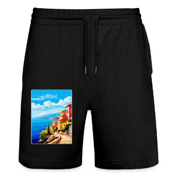 Korfu Griechenland Vintage Reiseplakat WPA Souvenir - Stanley/Stella Unisex Bio Joggingshorts Trainer  - Schwarz - Vorne - Nik (191cm) & Marisol (170cm)