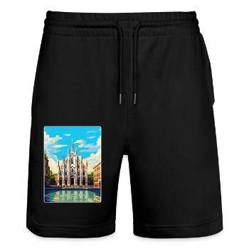 Milan Italie Affiche de voyage vintage WPA Art Souvenir - Short de jogging bio TRAINER Stanley/Stella unisexe - noir - Devant - Nik (191cm) & Marisol (170cm)