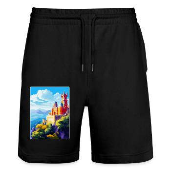 Sintra Portugal Affiche de voyage vintage Souvenir WPA - Short de jogging bio TRAINER Stanley/Stella unisexe - noir - Devant - Nik (191cm) & Marisol (170cm)