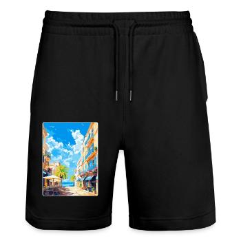 Palma De Mallorca Spain Vintage Travel Poster WPA - Stanley/Stella Trainer Unisex Organic Jogging Shorts - black - Front - Nik (191cm) & Marisol (170cm)